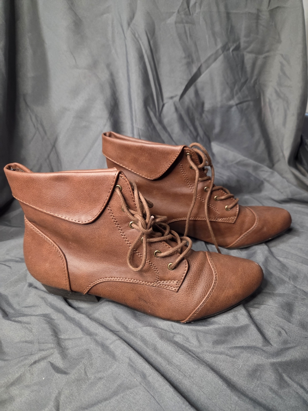 Breckelles Brown Lace-Up Fold-Over Ankle Boots